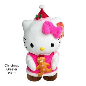 Hello Kitty Christmas Greeter Plush LG 23" Gingerbread Cookie Hat Pink Bow Doll